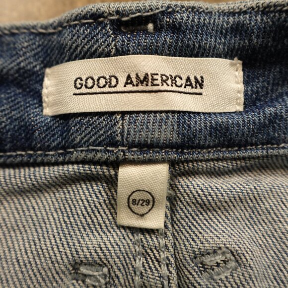 GOOD AMERICAN Zip Denim Mini Skirt Women's 8/29 High Rise Raw Hem - Picture 2 of 8